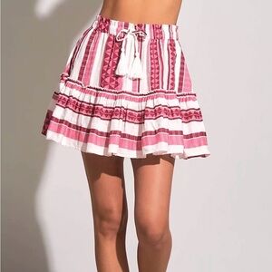 Elan Pink & White A-Line Tiered Mini Skirt